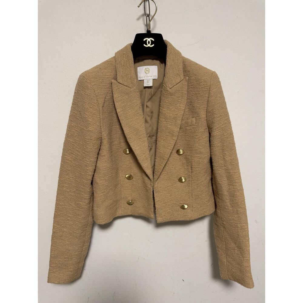 House Of Harlow 1960 Blazer Womens Small Beige Tweed Cropped Gold Buttons
